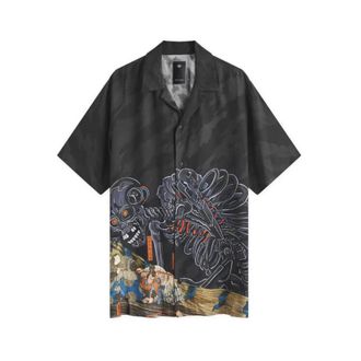maharishi Cyber Skeleton Camp Kraag Shirt - Heren - Korte mouwen Overhemden - Zwart - XL - Overhemden