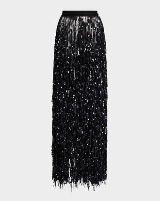Sally Lapointe Sequin Fringed Maxi Pencil Skirt