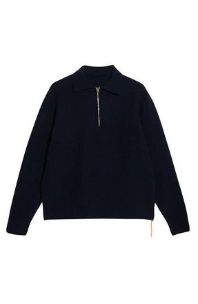 Fortela Yale Wool Sweater with Collar and Zip in Navy Blue at Nordstrom, Size Xx-Large Eu