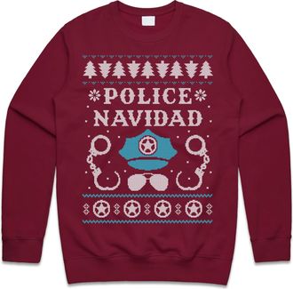 Sanfran Clothing Police Navidad Top Christmas Xmas Feliz Cop Officer Funny Gift Badge Jumper Sweater Extra Large/Maroon