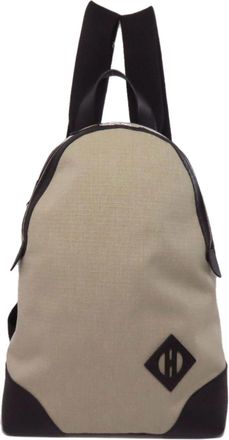 Herm&egrave;s Beige Black Canvas Leather Backpack (Pre-Owned)