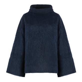 Malo Turtlenecks, female, Blue, Size: M Bell Sleeves Wool Blend Turtleneck Sweater