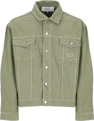 Maison Kitsun&eacute; Jassen, Heren, Groen, S, Katoen, Groene Katoenen Jas met Logo