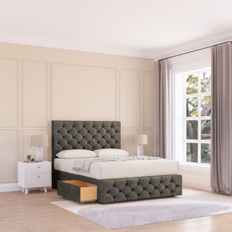 Sloomy Watson Divan Bed Base No Drawers 12 Footboard & 26 Struts Headboard in Light Grey | Size: Super King