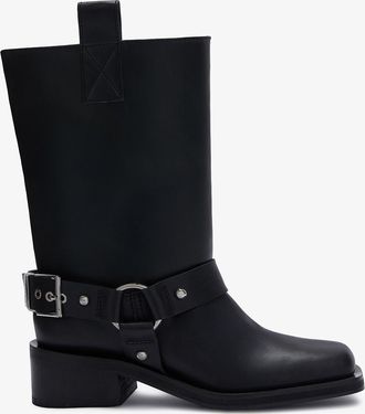 Ganni Black Mid Shaft Biker Boot in - Size 10 Recycled Leather