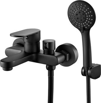 OEM Grifo Mezclador De Ba&ntilde;o Negro, Grifo De Ba&ntilde;o Con Ducha De Mano Y Soporte Para Manguera De Ducha (1,5 M), Mezclador De Ducha Monomando De Montaje En Pa
