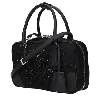 Prada Womens Sequin-Embellished Fabric Top Handle Bag Black