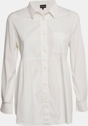 Emporio Armani White Logo Applique Cotton Full Sleeve Shirt