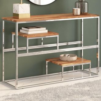 vidaXL Mesa Consola Acero Inoxidable Plateado Y Madera Maciza Acacia Vidaxl