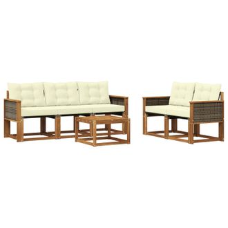 vidaXL Conjunto De Sof&aacute;s De Exterior Con Coj&iacute;n 6 Pcs Natural Y Crema Vidaxl