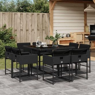 vidaXL Vidaxl - Set De Comedor De Jard&iacute;n 9 Pzas Y Cojines Rat&aacute;n Sint&eacute;tico Negro