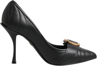 Dolce & Gabbana Zwarte Leren Hakken met Gouden Hardware - Dames - Pumps - Zwart - 35 EU - Leer - Schoenen