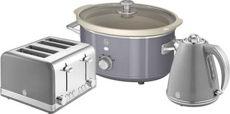 SWAN 1.5L Kettle, 4 Slice Toaster & 3.5L Slow Cooker Retro Triple Pack