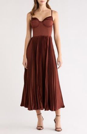 ASTR the Label Elyssa Bustier Pleated Satin Dress in Rust Brown at Nordstrom Rack, Size Large
