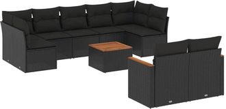 vidaXL Vidaxl - Set De Sof&aacute;s De Jard&iacute;n 10 Pzas Cojines Rat&aacute;n Sint&eacute;tico Negro