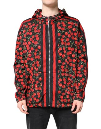 Dolce & Gabbana Mens Cherry Print Hooded Jacket - Black - Size EU 50 (Mens)