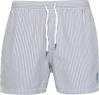 Maison Labiche Lobster Striped Seersucker Swim Shorts