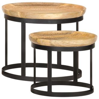 Berkfield Home Round Side Tables 2 pcs Solid Mango Wood & Steel in Brown