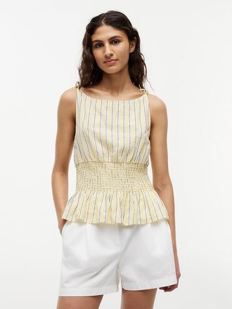 Tommy Hilfiger Womens Cotton-Blend Shirred Seersucker Tank Top - Stripe Citronella - XL