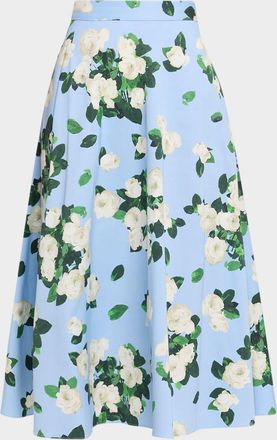 Carolina Herrera Cabana Floral Half Circle Cotton-Blend Midi-Skirt