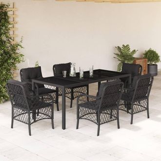 vidaXL Set De Comedor De Jard&iacute;n 7 Pzas Y Cojines Rat&aacute;n Sint&eacute;tico Negro Vidaxl