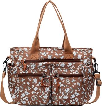 Generic Tote Bag for Women, Nylon Floral Prints Shoulder Bag with Adjustable Strap Handbag with Multi Pocket Underarm Bags for Women Work Shopping Travel, Gym