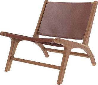 Rendez-Vous D&eacute;co Sill&oacute;n de teca y cuero marr&oacute;n liso