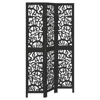 Berkfield Home Room Divider 3 Panels Black Solid Wood Paulownia
