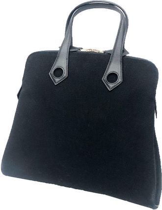 Herm&egrave;s Black Canvas Leather Handbag Tote Bag (Pre-Owned)