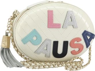 Chanel La Pausa Evening Chevron Lambskin With Applique White Leather Handbag (Pre-Owned)