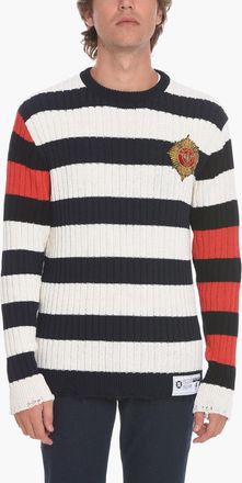 Balmain Pullover EMBLEM a Righe Awning con Applicazione Balmain