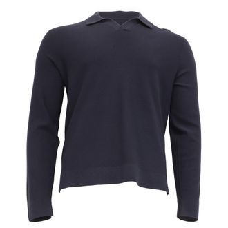 Theory Knitted Collared Sweater in Navy Blue Viscose