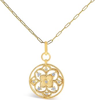 House of Brilliance 14K Yellow Gold 1/4 Cttw Diamond Openwork Medallion Pendant Necklace