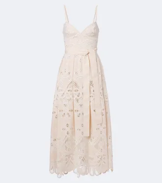 Elie Saab Belted embroidered gathered midi dress