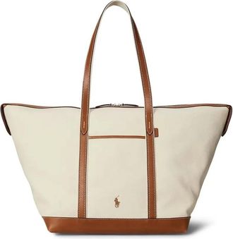 Polo Ralph Lauren Borsa Tote Grande con Ricamo Logo - - Bags - Donna - Beige - ONE SIZE