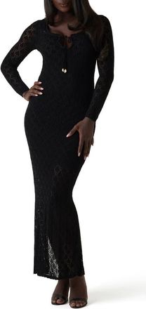 Guess Alba Pointelle Long Sleeve Maxi Sweater Dress in Black at Nordstrom, Size X-Small