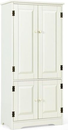 Costway Freestanding Floor Cabinet Wooden Storage Organizer Chest with Adjustable Shelf White