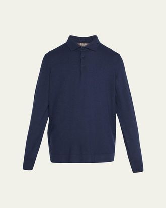 Loro Piana Superlight Baby Cashmere Long-Sleeve Polo Shirt, Susina