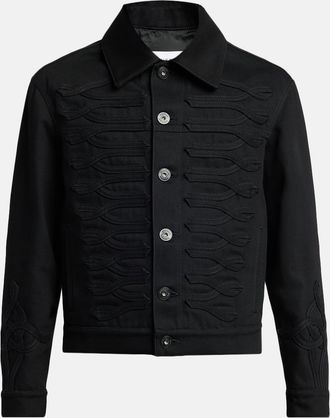 Alexander McQueen Mens Frogging-Front Black Denim Jacket