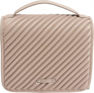 Joan & David Collection Womens Large Diagonal Quilted Hanging Toiletry Case In Tan