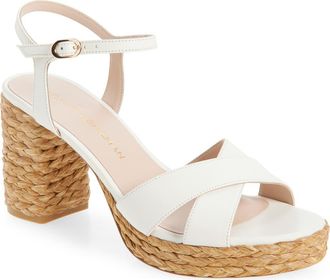 Stuart Weitzman Dayna Platform 80 Sandal in Cream Smooth Caf/Rafia at Nordstrom, Size 10.5