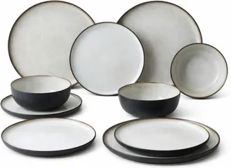 SIA D&eacute;co Juego de 16 piezas de vajilla de gres blanco matizado L27