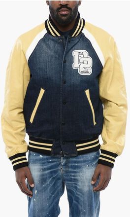 Dsquared2 Denim Bomber Jacket with Eco-leather Sleeves size 52