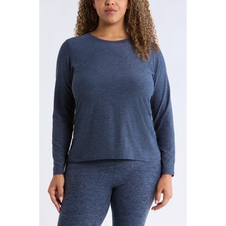 Zella Restore Soft Ruched Long Sleeve T-Shirt in Navy Armada Melange at Nordstrom, Size 1X
