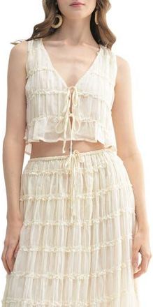 Lush Ruffle Tie Front Top in Cream at Nordstrom Rack, Size X-Small