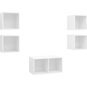vidaXL Juego De Mueble Para Tv De 5 Piezas Madera Contrachapada Blanco Vidaxl