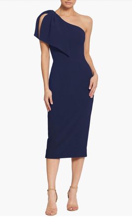 Dress The Population Tiffany One-Shoulder Midi Dress In Midnight