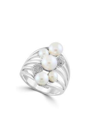 Effy Sterling Silver 4-6.5mm Freshwater Pearl & Diamond Multiband Ring - 0.05ct. at Nordstrom Rack, Size 9