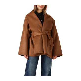 Amaya Amsterdam Jassen, Dames, Bruin, L, Wol, Stijlvolle Bruine Wollen Jas voor Vrouwen