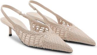 Mango Woven Pointed Toe Slingback Kitten Heel Pump in Ecru at Nordstrom, Size 6.5Us
